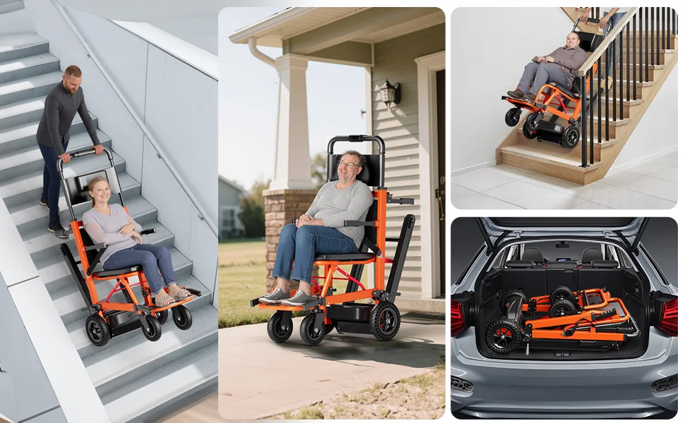Climbing Wheelchair with Adjustable Backrest & Arms - Heavy Duty Assist Track Stair Chair