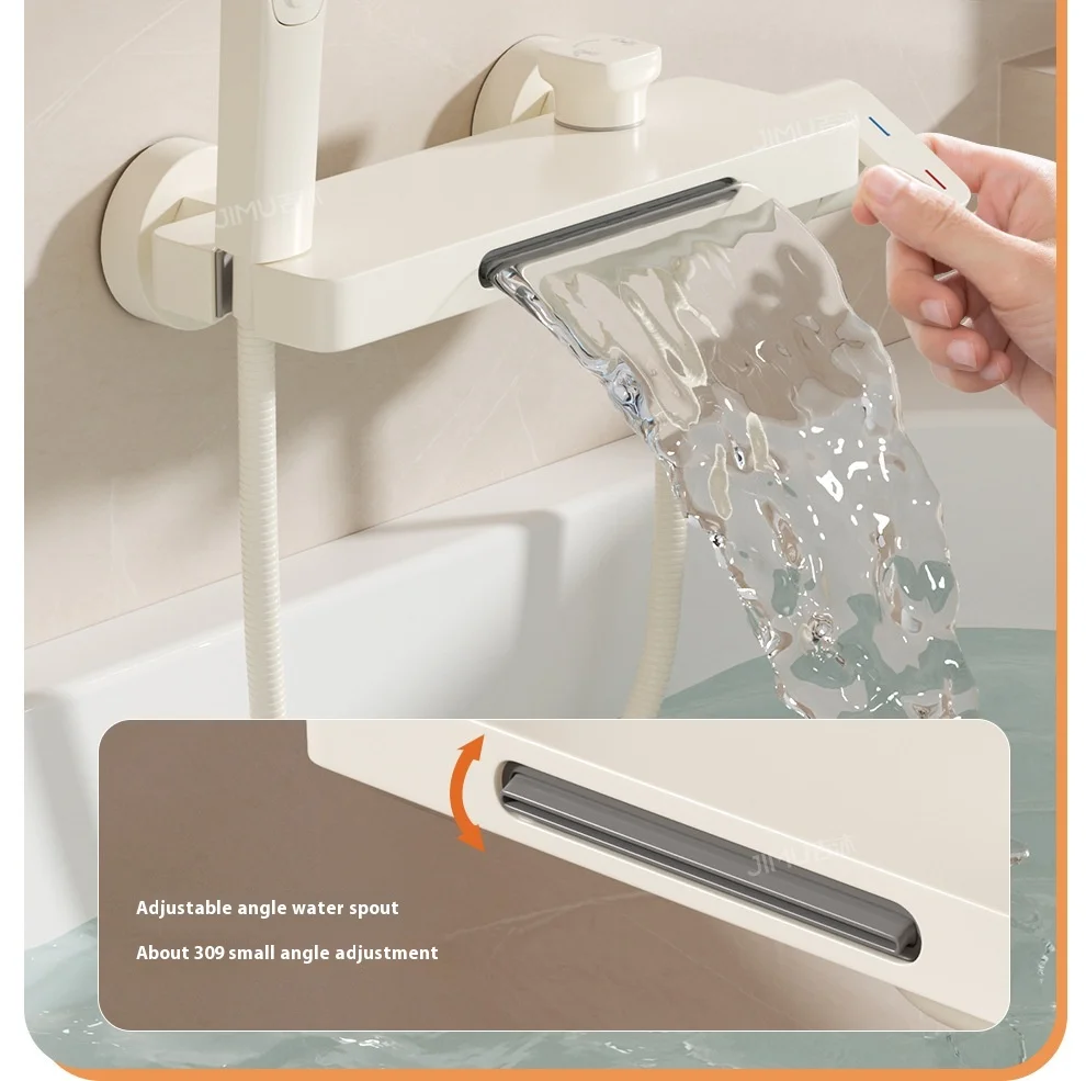 Cream Style Solid Brass Wall Mounted Bathtub Faucet with Waterfall Spout - High Flow Mixing Valve Shower Kit, Easy Install
