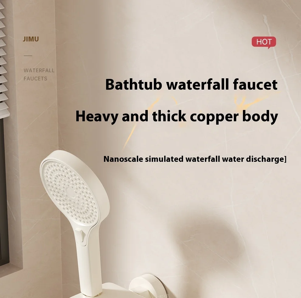 Cream Style Solid Brass Wall Mounted Bathtub Faucet with Waterfall Spout - High Flow Mixing Valve Shower Kit, Easy Install