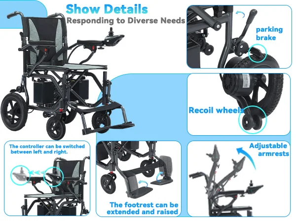 Electric Wheelchair for Seniors Lightweight and Foldable Home Care