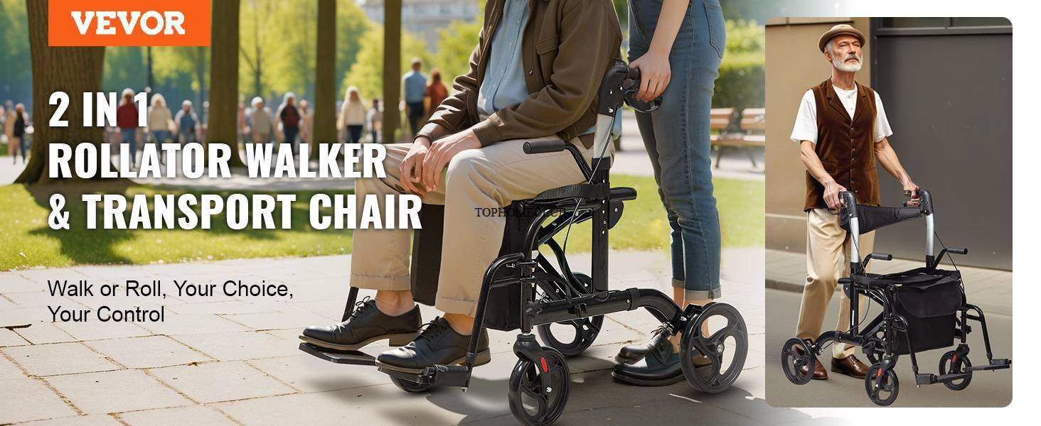Folding Rolling Walker Wheelchair Combo & Aluminum Mobility Walker
