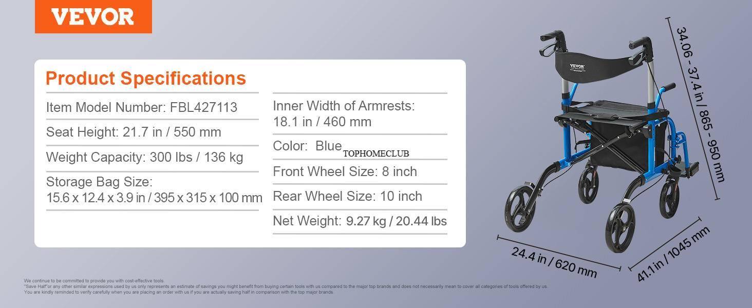 Folding Rolling Walker Wheelchair Combo & Aluminum Mobility Walker