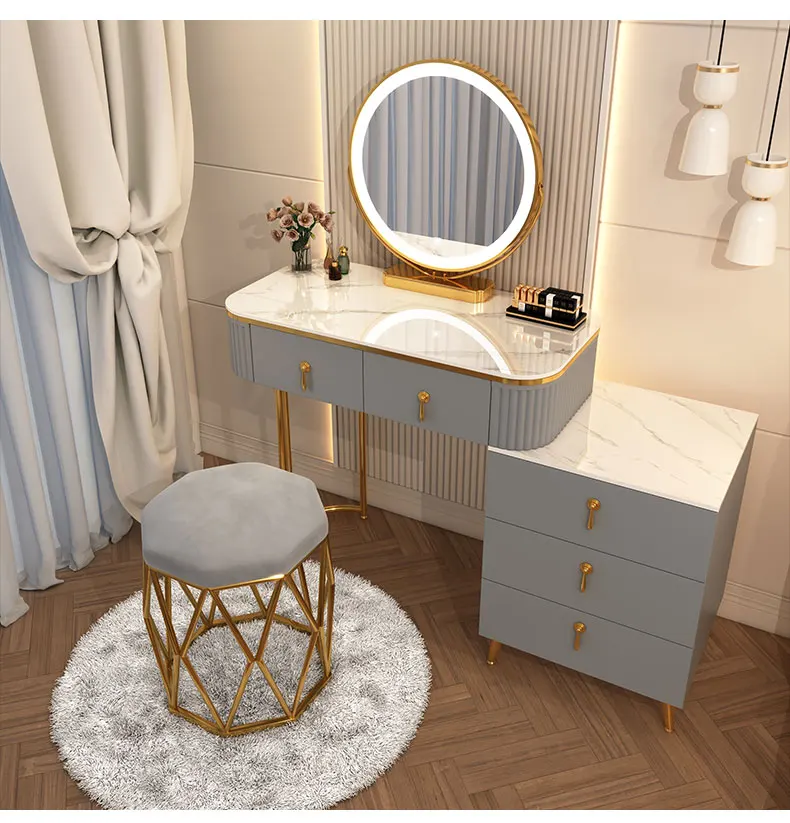 French Beauty Vanity Table Luxury With Light Mirror Trendy Aesthetic Vanity Table With Chair Kawaii Meuble Coiffeuse Furniture