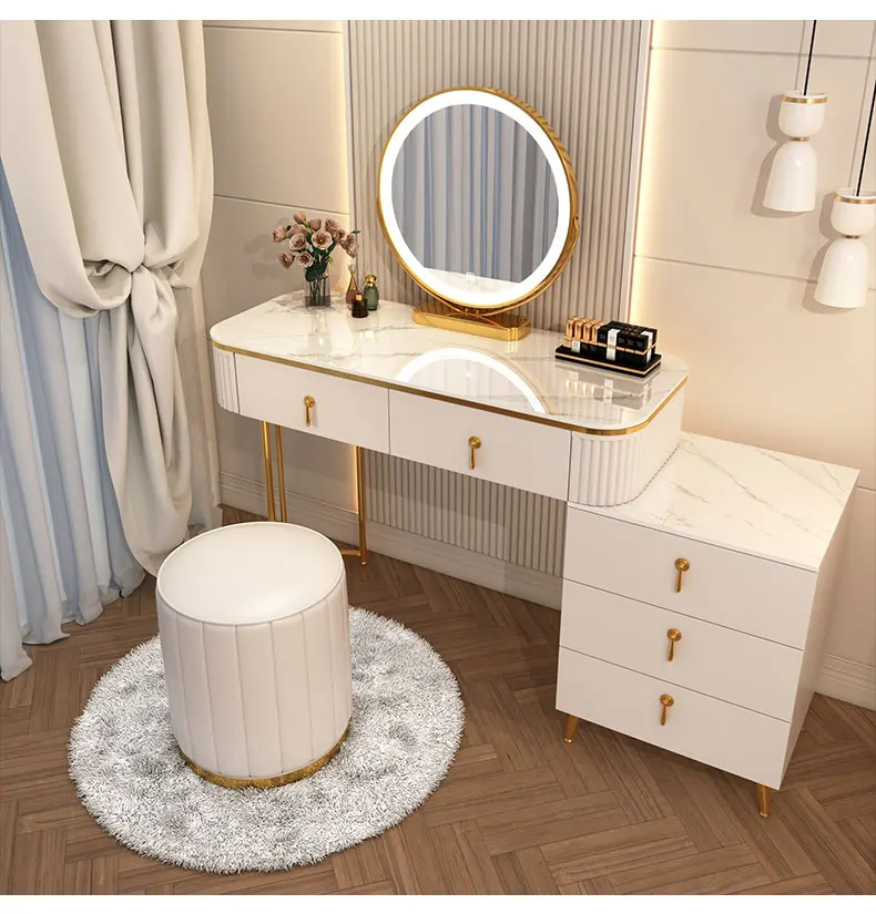French Beauty Vanity Table Luxury With Light Mirror Trendy Aesthetic Vanity Table With Chair Kawaii Meuble Coiffeuse Furniture
