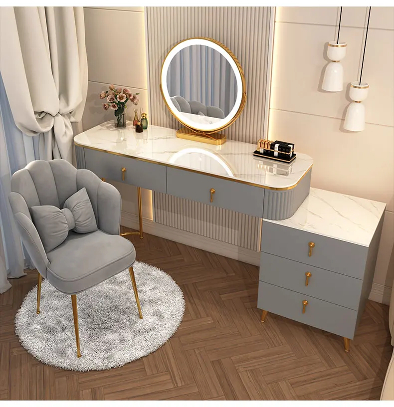 French Beauty Vanity Table Luxury With Light Mirror Trendy Aesthetic Vanity Table With Chair Kawaii Meuble Coiffeuse Furniture