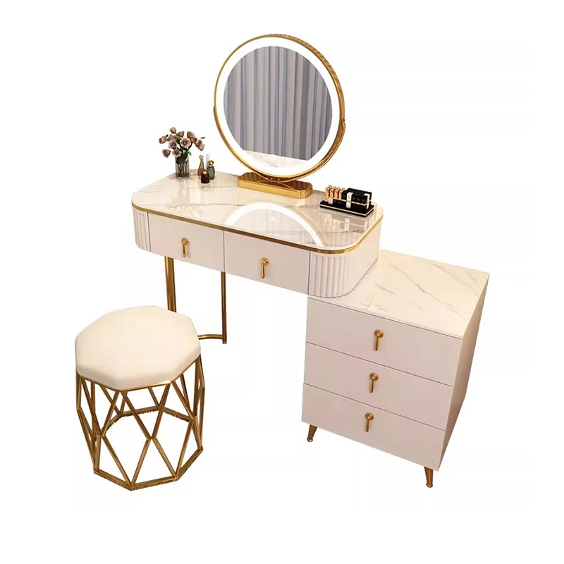 French Beauty Vanity Table Luxury With Light Mirror Trendy Aesthetic Vanity Table With Chair Kawaii Meuble Coiffeuse Furniture French Beauty Vanity Table Luxury With Light Mirror Trendy Aesthetic Vanity Table With Chair Kawaii Meuble Coiffeuse Furniture