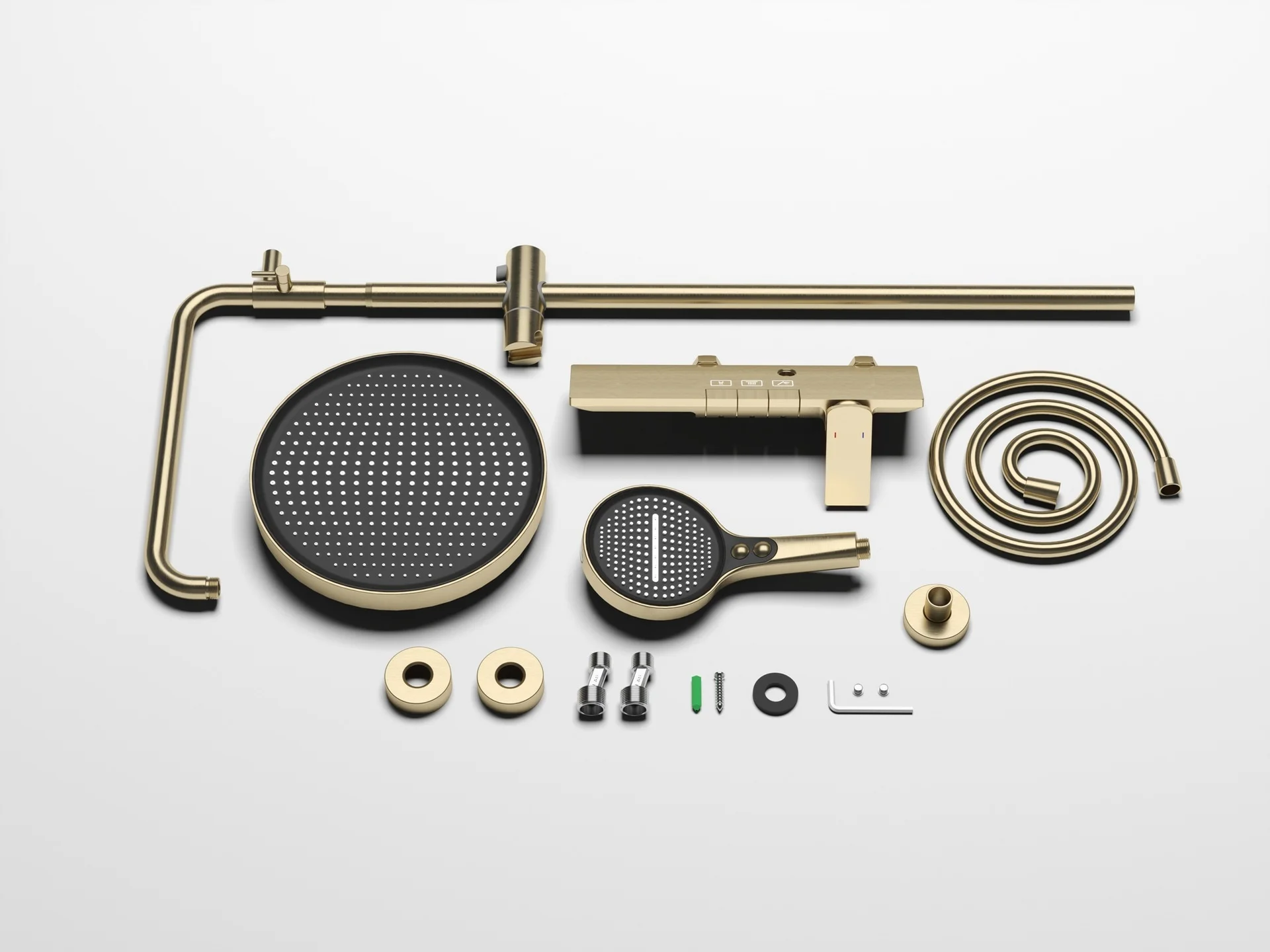 Gold Bathroom Shower Set Multifunctional Household Piano Button Rainfall Hotel Apartment Bathtub Pressurize Shower System Set