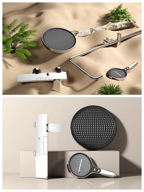 Gold Bathroom Shower Set Multifunctional Household Piano Button Rainfall Hotel Apartment Bathtub Pressurize Shower System Set