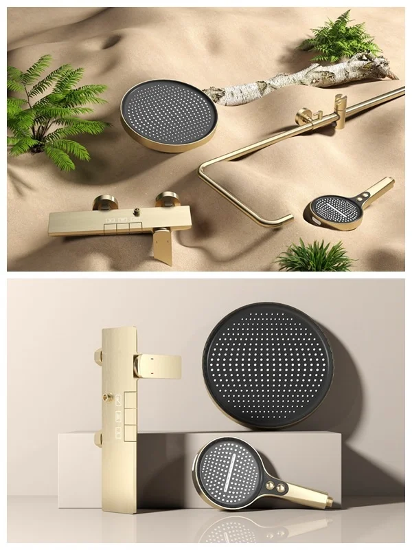 Gold Bathroom Shower Set Multifunctional Household Piano Button Rainfall Hotel Apartment Bathtub Pressurize Shower System Set