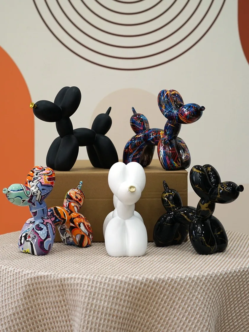 Graffiti Balloon Dog Sculpture Black White Puppy Figurines