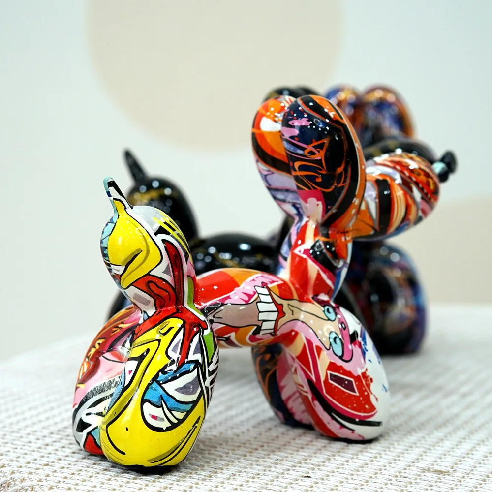 Graffiti Balloon Dog Sculpture Black White Puppy Figurines