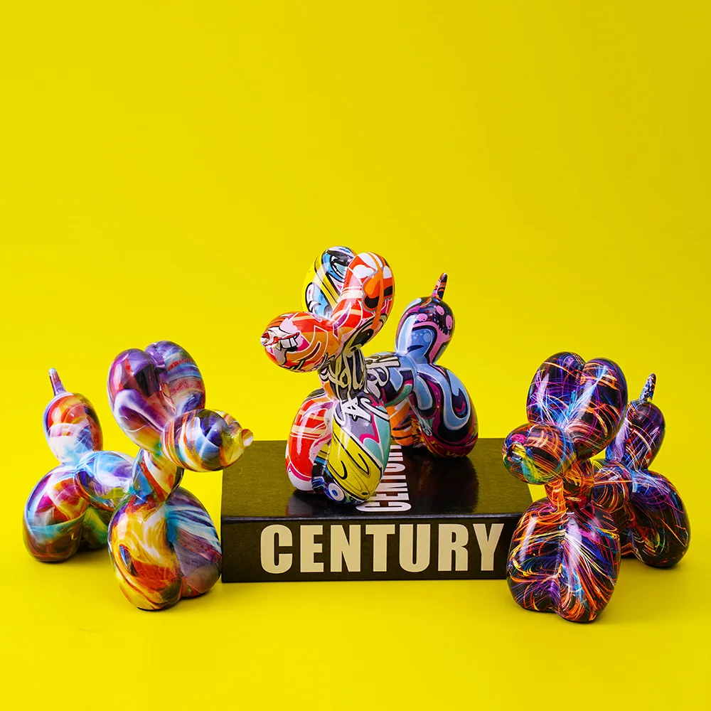 Graffiti Balloon Dog Sculpture Black White Puppy Figurines