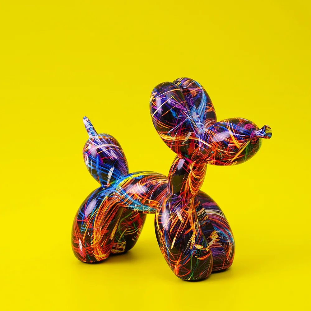 Graffiti Balloon Dog Sculpture Black White Puppy Figurines