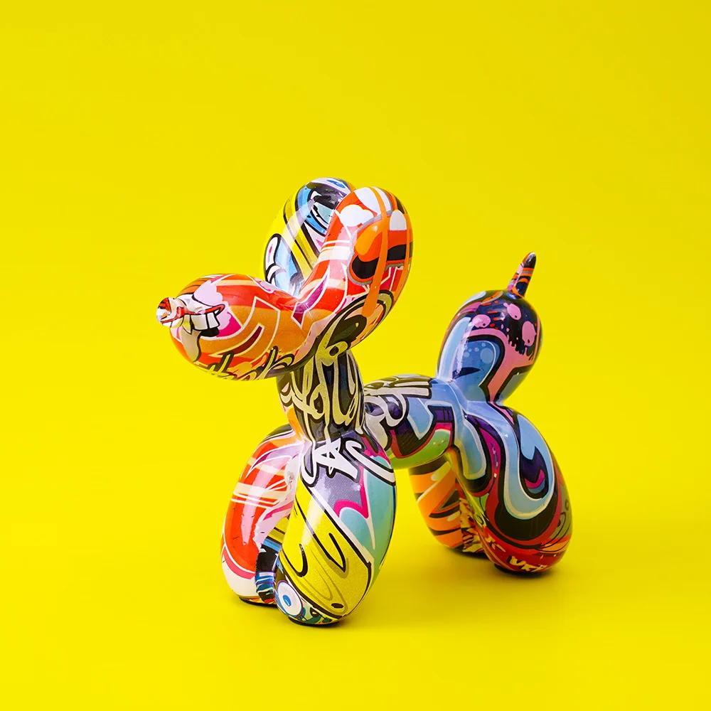Graffiti Balloon Dog Sculpture Black White Puppy Figurines