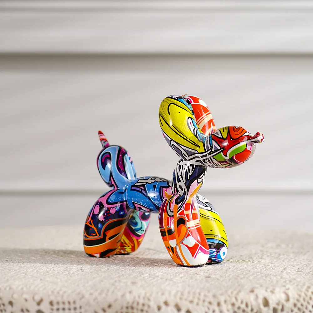 Graffiti Balloon Dog Sculpture Black White Puppy Figurines