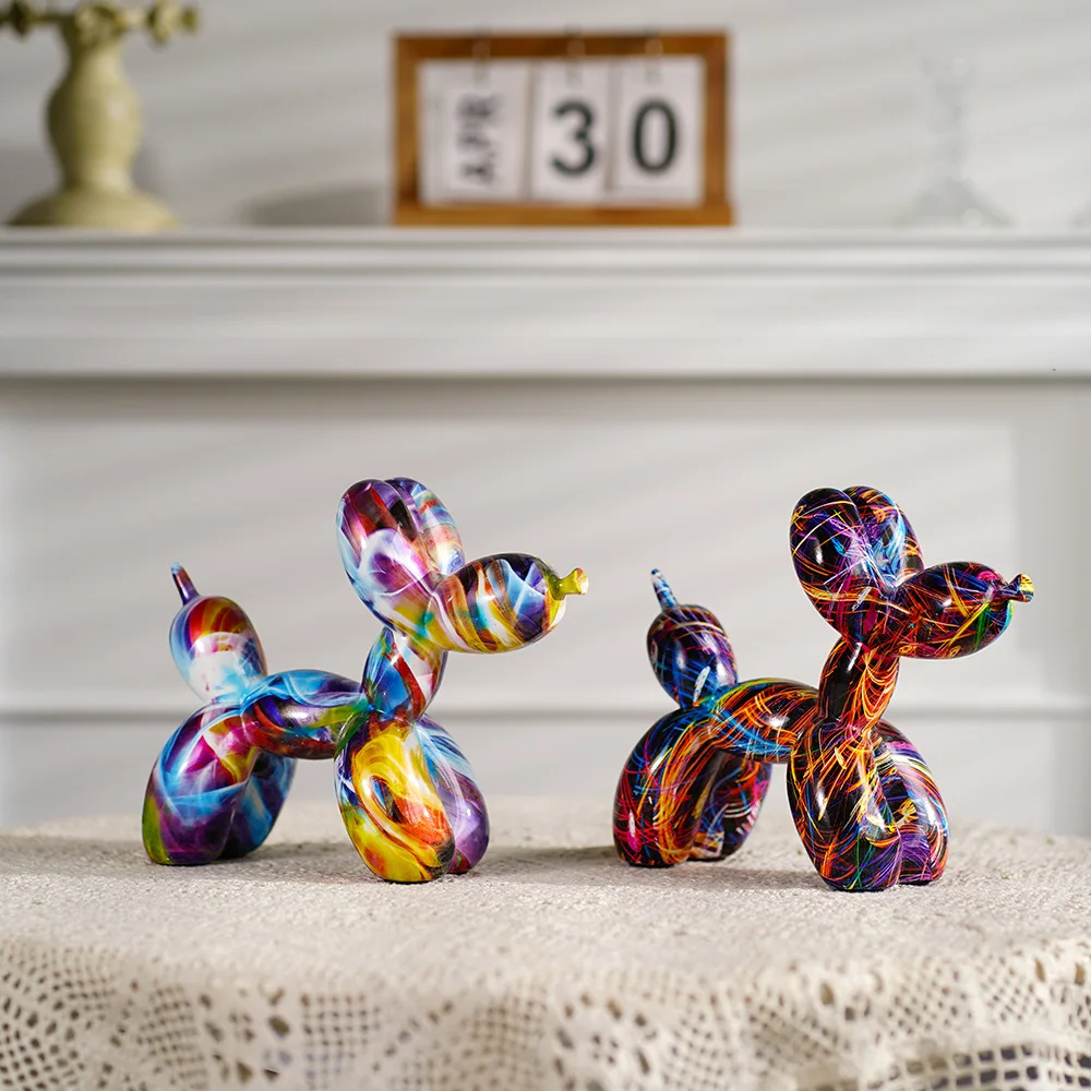 Graffiti Balloon Dog Sculpture Black White Puppy Figurines