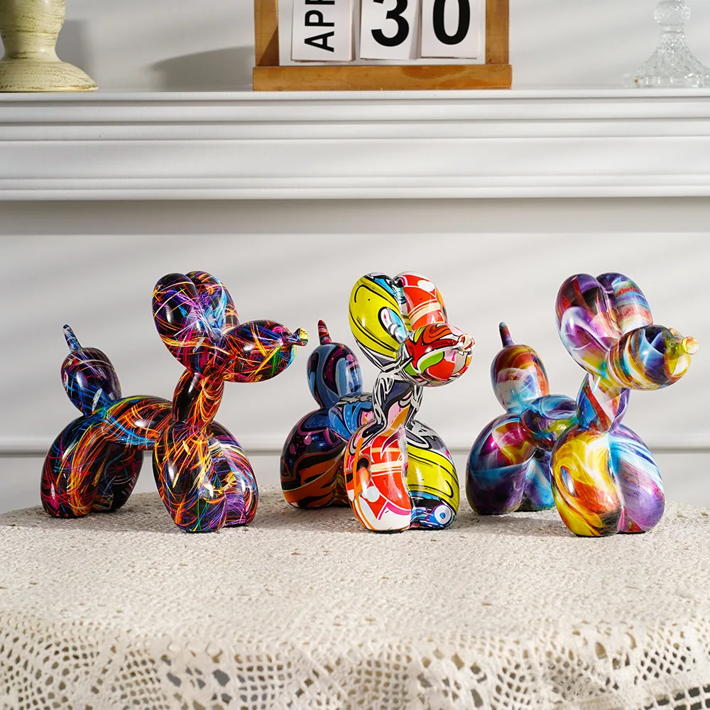 Graffiti Balloon Dog Sculpture Black White Puppy Figurines
