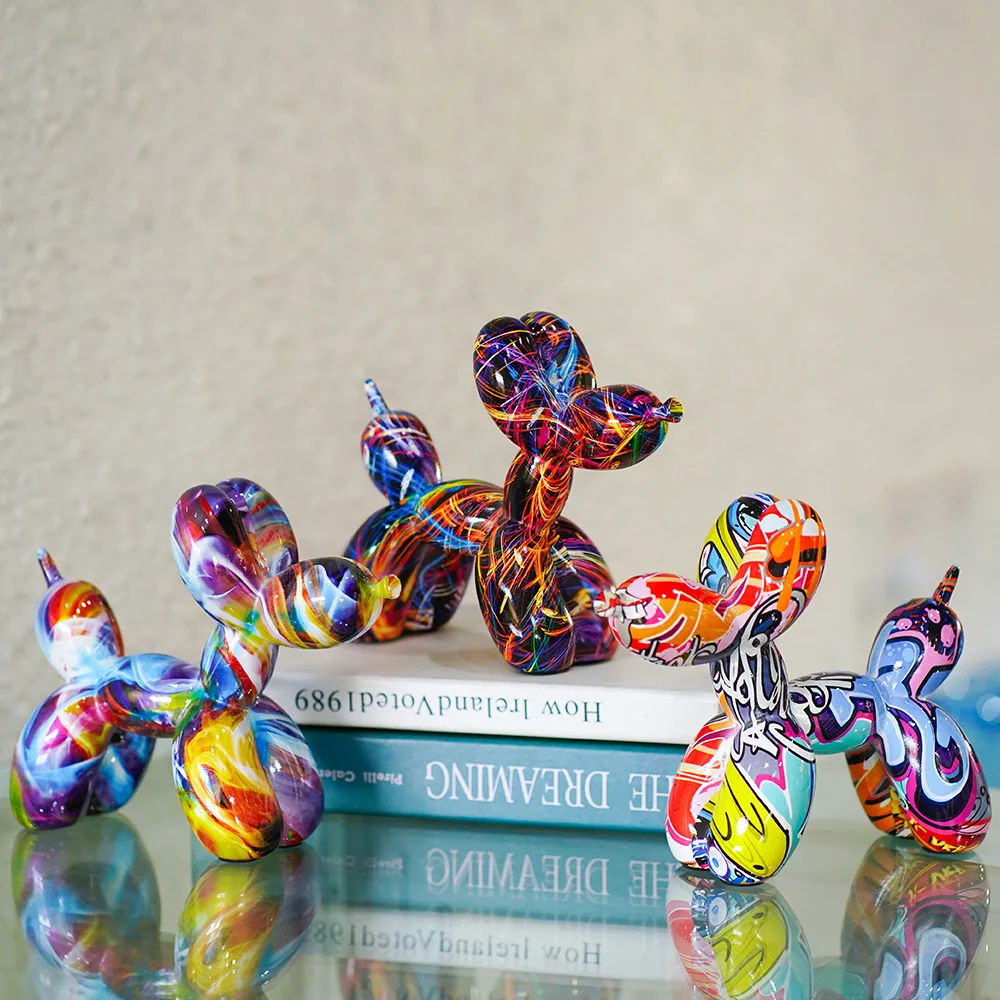 Graffiti Balloon Dog Sculpture Black White Puppy Figurines