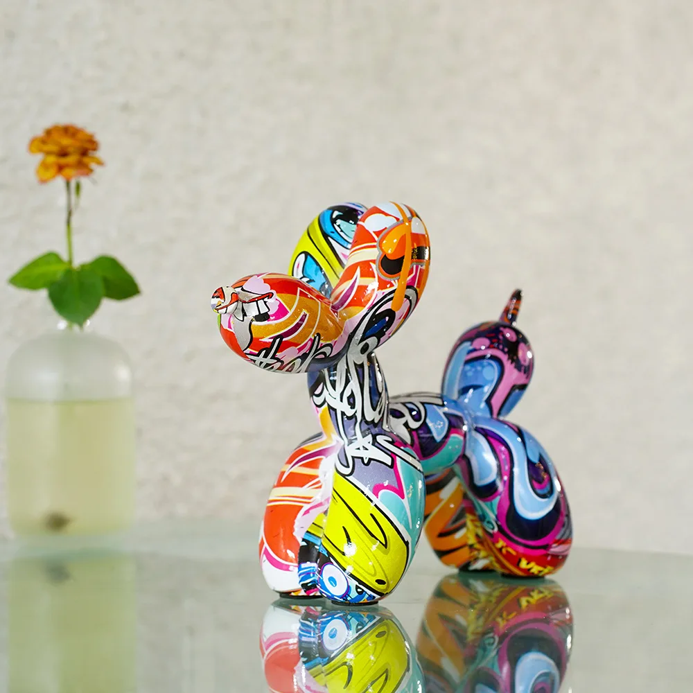 Graffiti Balloon Dog Sculpture Black White Puppy Figurines