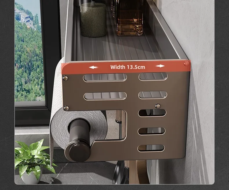 Gunmetal Kitchen Storage Rack - Space Aluminum No-Drill Wall Mounted Multi-Functional Organizer for Spices and Knives Gunmetal Kitchen Storage Rack - Space Aluminum No-Drill Wall Mounted Multi-Functional Organizer for Spices and Knives