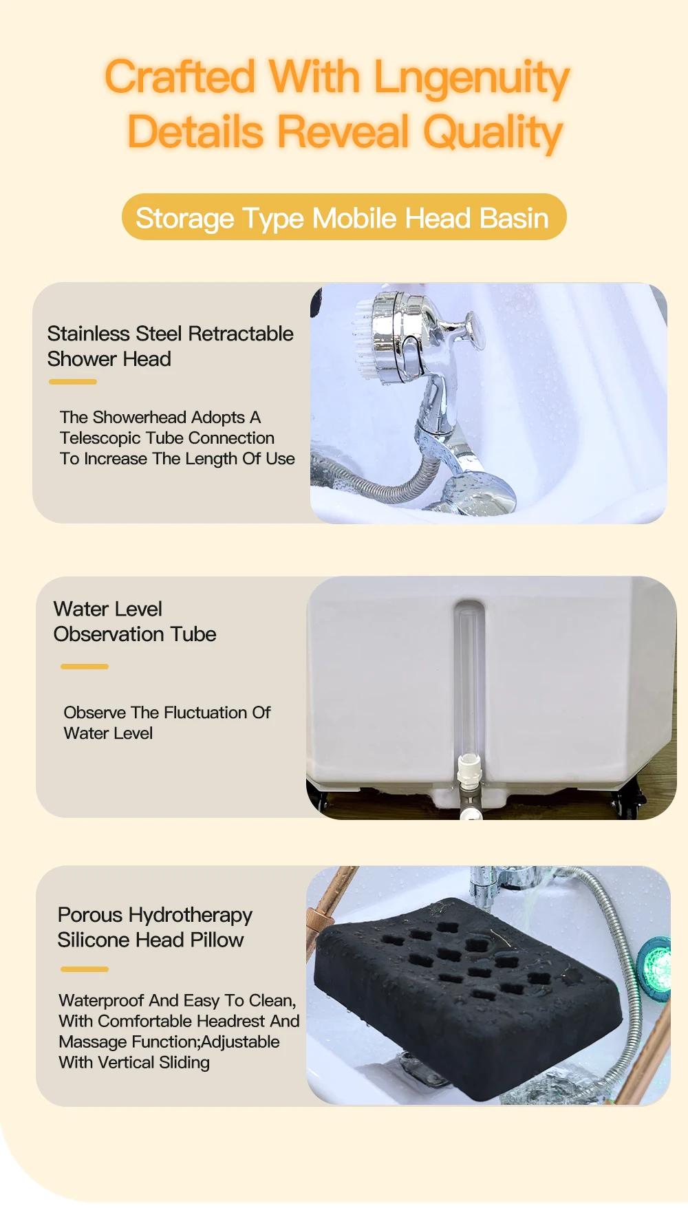 Head SPA Shampoo Basin for Hair Salon, Portable 60L Water Storage Capacity can Heated and Moved