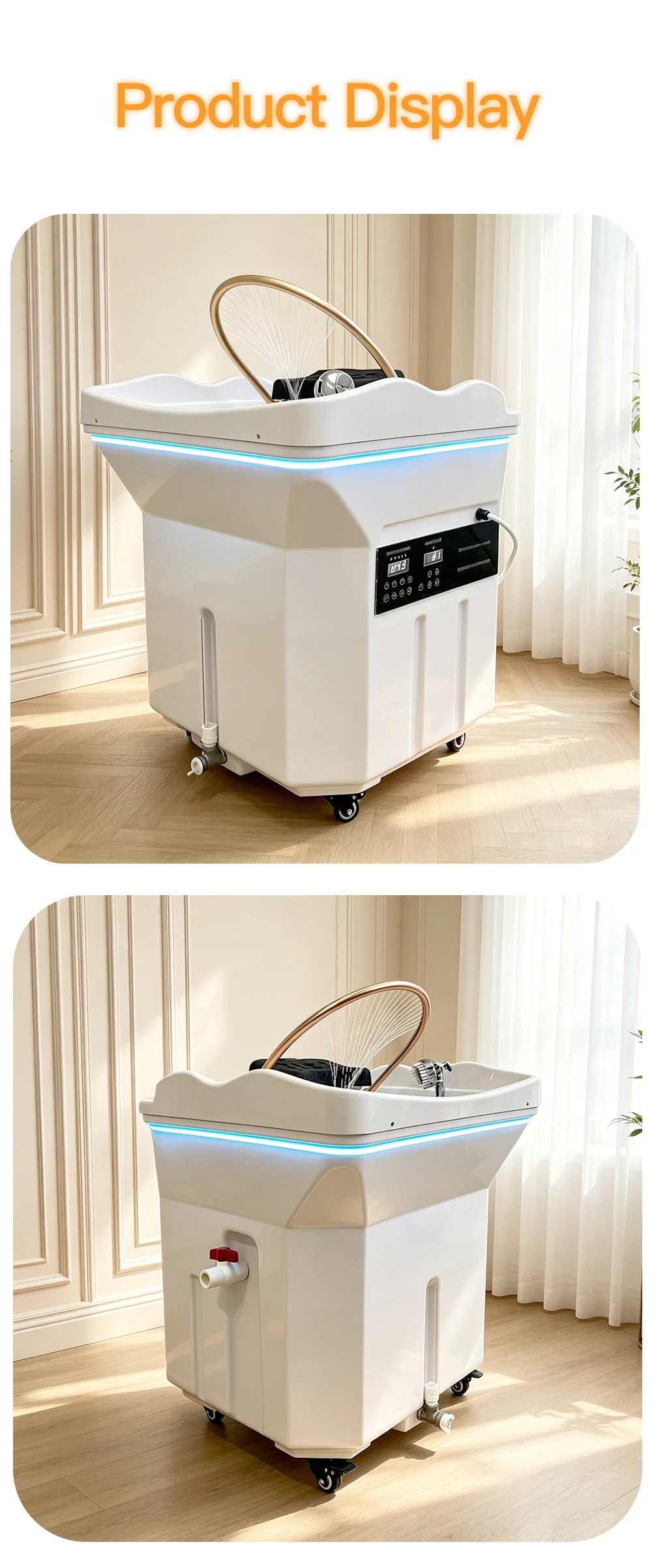Head SPA Shampoo Basin for Hair Salon, Portable 60L Water Storage Capacity can Heated and Moved