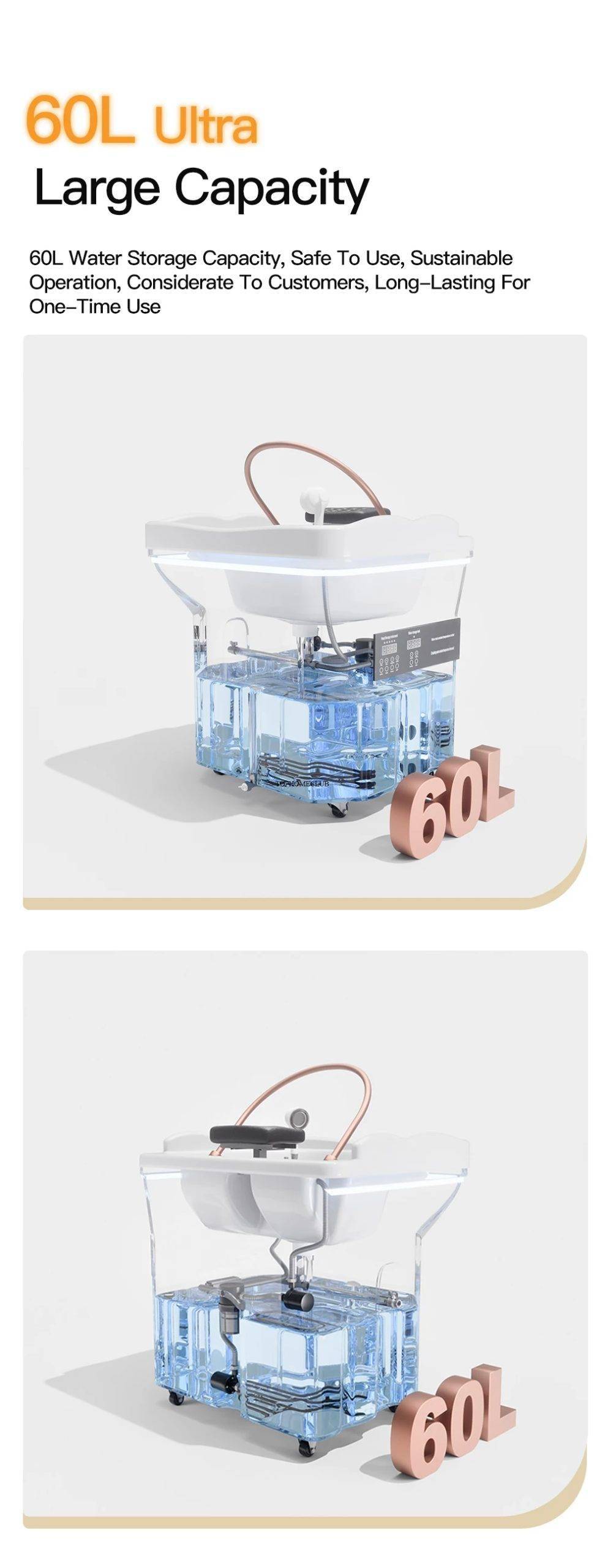 Head SPA Shampoo Basin for Hair Salon, Portable 60L Water Storage Capacity can Heated and Moved