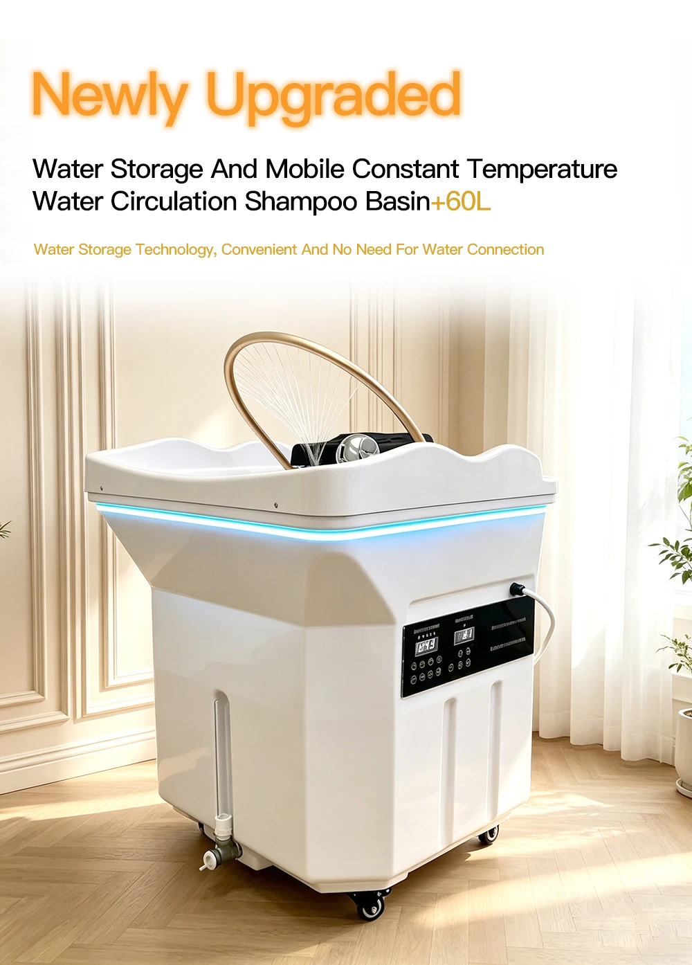 Head SPA Shampoo Basin for Hair Salon, Portable 60L Water Storage Capacity can Heated and Moved