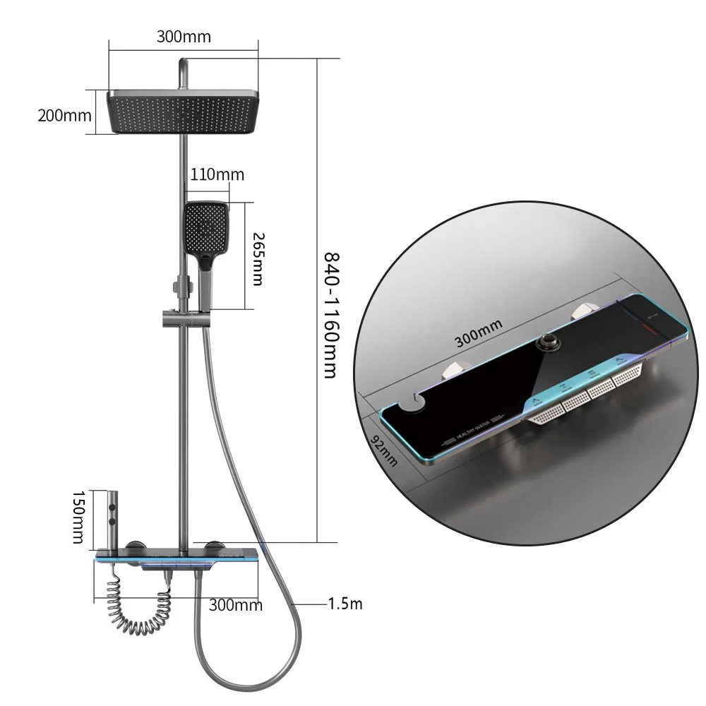 High Quality Shower System Sets Smart Bathroom Temperature Brass Glass Panel Shower Faucet 4 Modes Bathtub Rain Mixer Shower Set