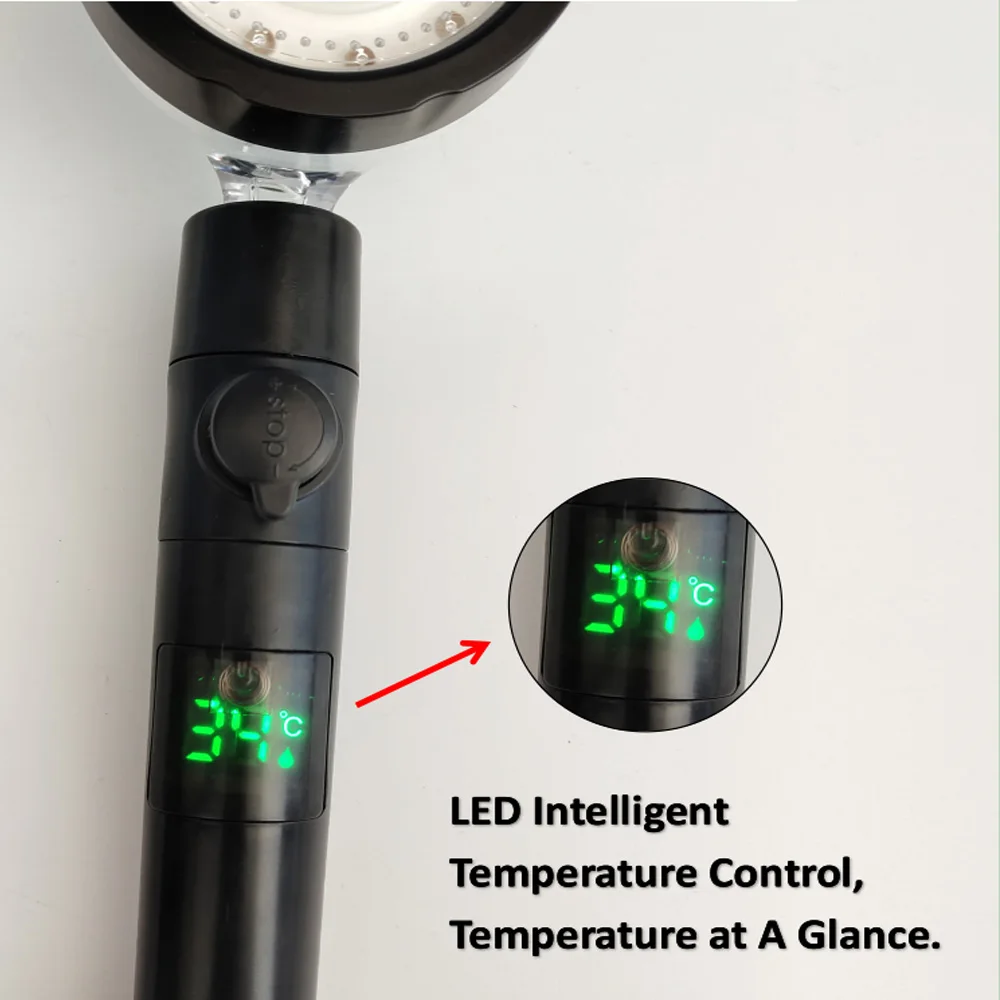 LED Digital Temperature Display Pressurized Shower Head With Fan Colorful High Pressure Large Flow One-Key Stop Handheld Shower LED Digital Temperature Display Pressurized Shower Head With Fan Colorful High Pressure Large Flow One-Key Stop Handheld Shower