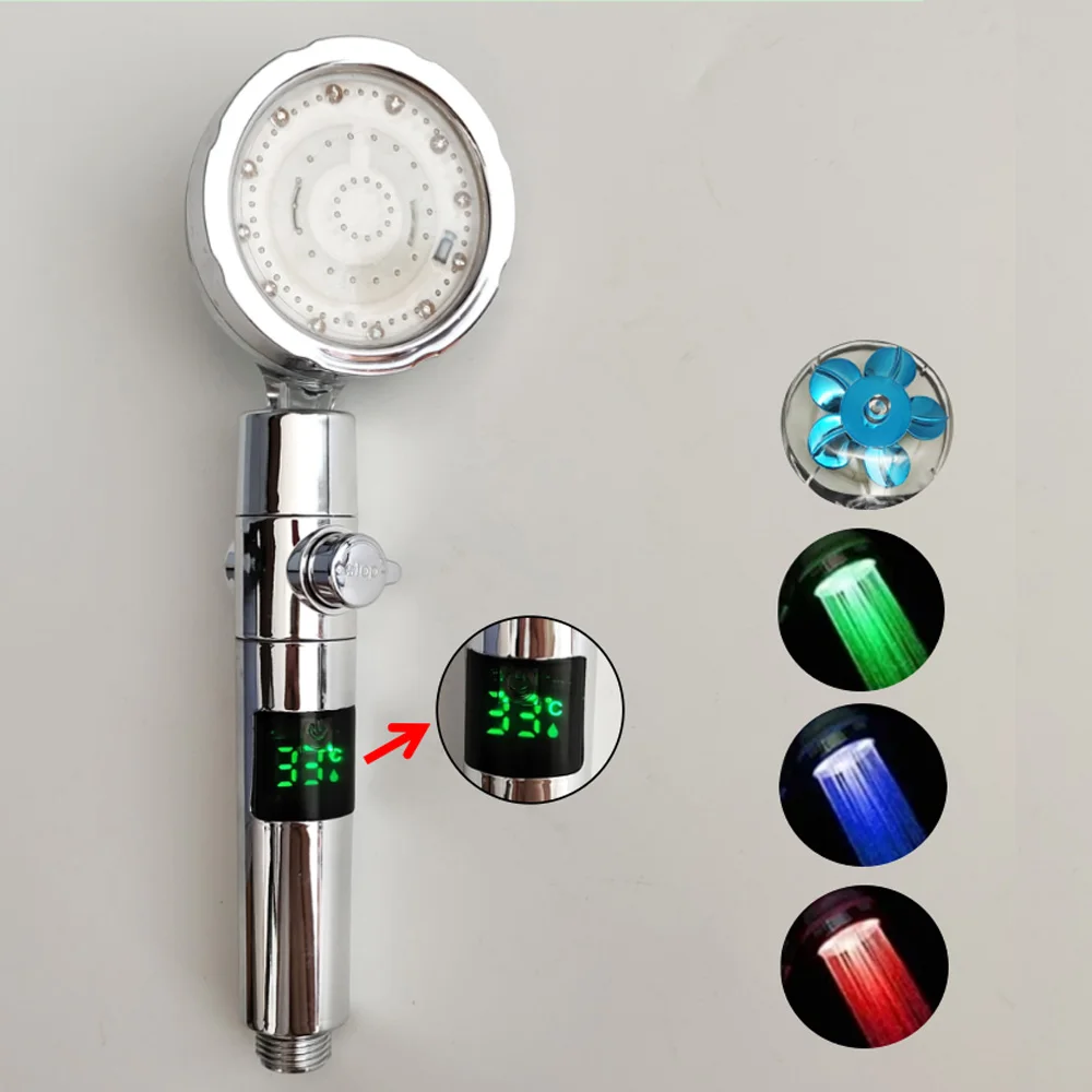 LED Digital Temperature Display Pressurized Shower Head With Fan Colorful High Pressure Large Flow One-Key Stop Handheld Shower LED Digital Temperature Display Pressurized Shower Head With Fan Colorful High Pressure Large Flow One-Key Stop Handheld Shower