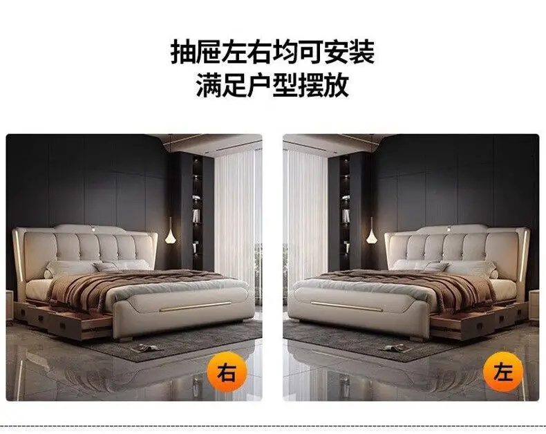 Luxury King Size Bed Double Frame Wooden Beauty Leather Safe Sleeping Bed European Design Letto Matrimoniale Trendy Furniture