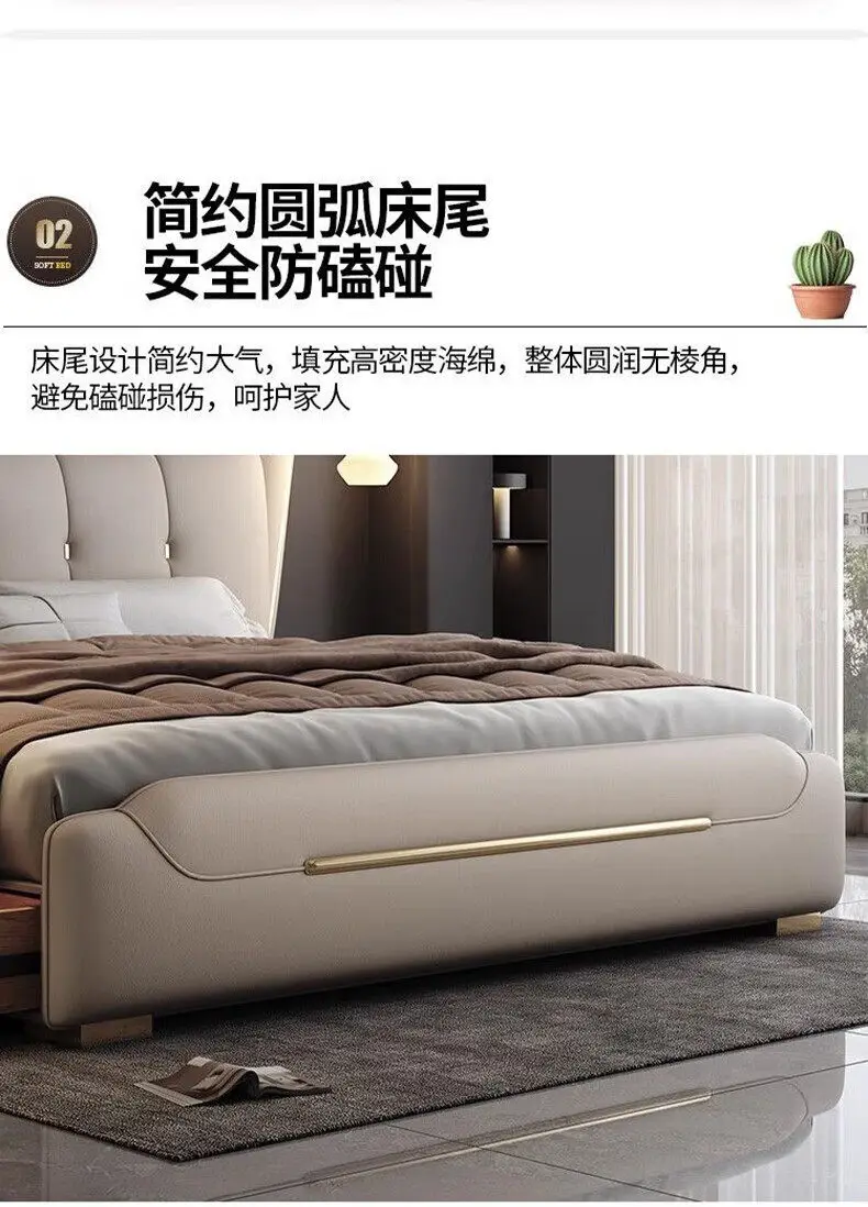 Luxury King Size Bed Double Frame Wooden Beauty Leather Safe Sleeping Bed European Design Letto Matrimoniale Trendy Furniture