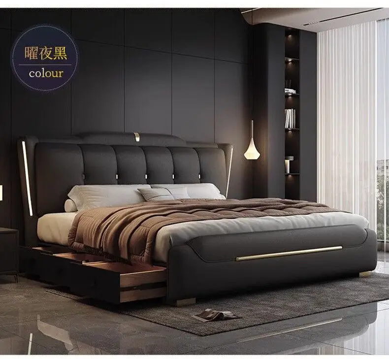 Luxury King Size Bed Double Frame Wooden Beauty Leather Safe Sleeping Bed European Design Letto Matrimoniale Trendy Furniture