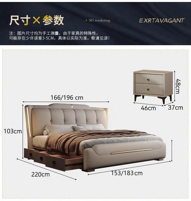 Luxury King Size Bed Double Frame Wooden Beauty Leather Safe Sleeping Bed European Design Letto Matrimoniale Trendy Furniture