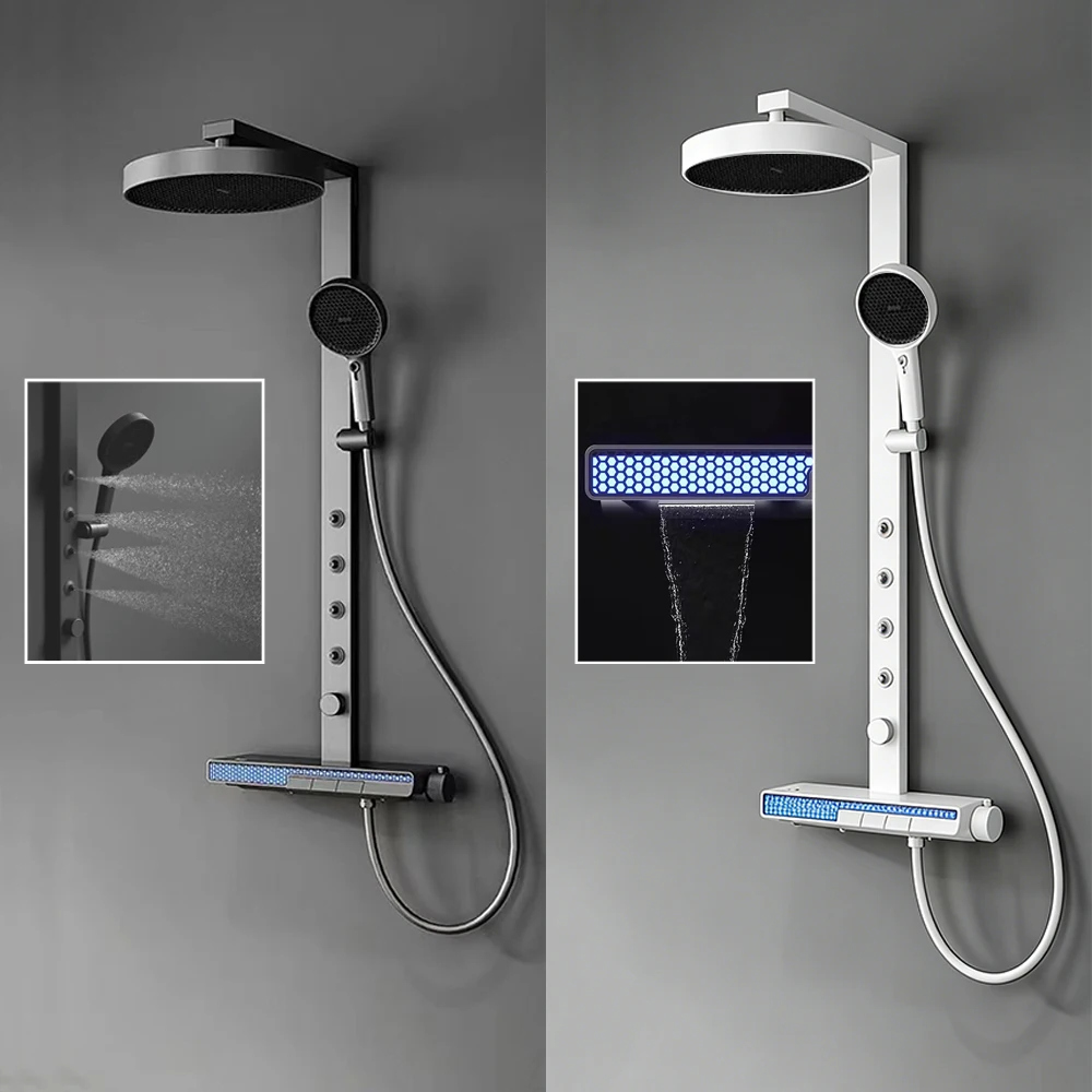 Modern High End SPA Massage Shower Column Waterfall Bathroom Shower Faucet Bathtub Mixer Tap Rainfall Shower System Complete Set BATHROOM ACCESSORIES Modern High End SPA Massage Shower Column Waterfall Bathroom Shower Faucet Bathtub Mixer Tap Rainfall Shower System Complete Set BATHROOM ACCESSORIES