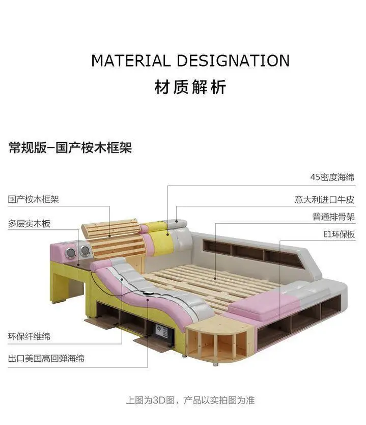 Nordic Style Double Bed Cheap Headrest Storage Full Size Double Bed Floor Massage Sleeping Letto Multifunzione Bedroom Furniture Nordic Style Double Bed Cheap Headrest Storage Full Size Double Bed Floor Massage Sleeping Letto Multifunzione Bedroom Furniture