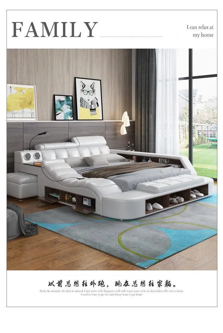 Nordic Style Double Bed Cheap Headrest Storage Full Size Double Bed Floor Massage Sleeping Letto Multifunzione Bedroom Furniture Nordic Style Double Bed Cheap Headrest Storage Full Size Double Bed Floor Massage Sleeping Letto Multifunzione Bedroom Furniture