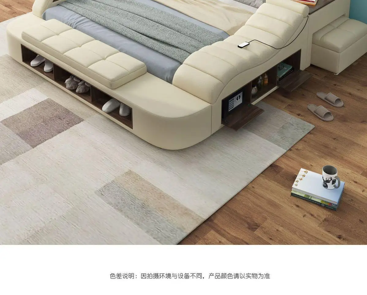 Nordic Style Double Bed Cheap Headrest Storage Full Size Double Bed Floor Massage Sleeping Letto Multifunzione Bedroom Furniture Nordic Style Double Bed Cheap Headrest Storage Full Size Double Bed Floor Massage Sleeping Letto Multifunzione Bedroom Furniture