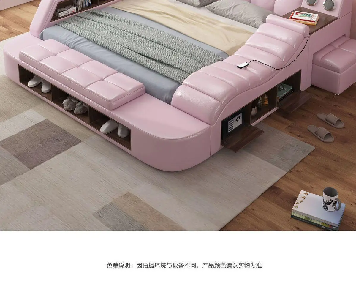 Nordic Style Double Bed Cheap Headrest Storage Full Size Double Bed Floor Massage Sleeping Letto Multifunzione Bedroom Furniture Nordic Style Double Bed Cheap Headrest Storage Full Size Double Bed Floor Massage Sleeping Letto Multifunzione Bedroom Furniture