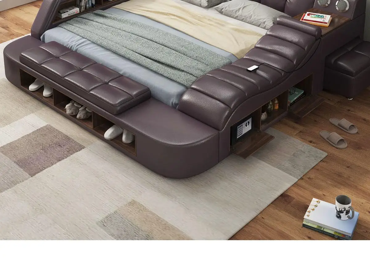Nordic Style Double Bed Cheap Headrest Storage Full Size Double Bed Floor Massage Sleeping Letto Multifunzione Bedroom Furniture Nordic Style Double Bed Cheap Headrest Storage Full Size Double Bed Floor Massage Sleeping Letto Multifunzione Bedroom Furniture