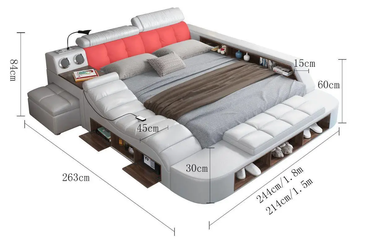 Nordic Style Double Bed Cheap Headrest Storage Full Size Double Bed Floor Massage Sleeping Letto Multifunzione Bedroom Furniture Nordic Style Double Bed Cheap Headrest Storage Full Size Double Bed Floor Massage Sleeping Letto Multifunzione Bedroom Furniture