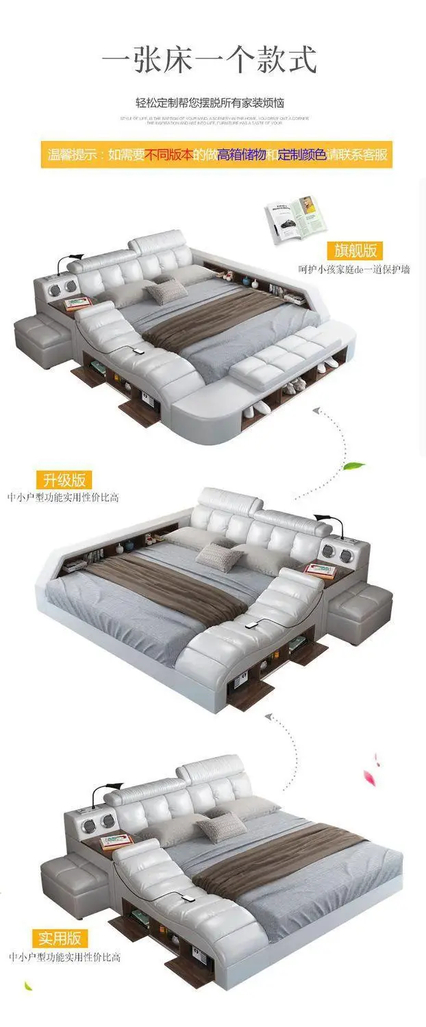 Nordic Style Double Bed Cheap Headrest Storage Full Size Double Bed Floor Massage Sleeping Letto Multifunzione Bedroom Furniture Nordic Style Double Bed Cheap Headrest Storage Full Size Double Bed Floor Massage Sleeping Letto Multifunzione Bedroom Furniture