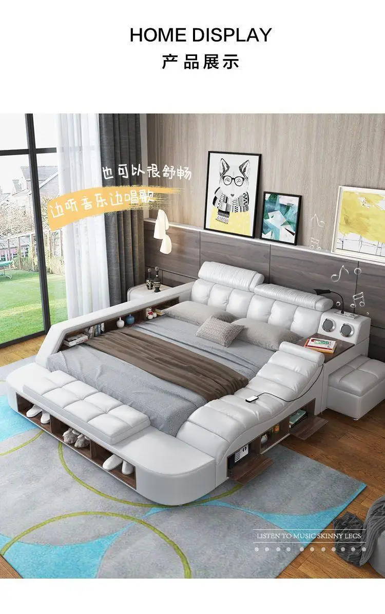 Nordic Style Double Bed Cheap Headrest Storage Full Size Double Bed Floor Massage Sleeping Letto Multifunzione Bedroom Furniture Nordic Style Double Bed Cheap Headrest Storage Full Size Double Bed Floor Massage Sleeping Letto Multifunzione Bedroom Furniture
