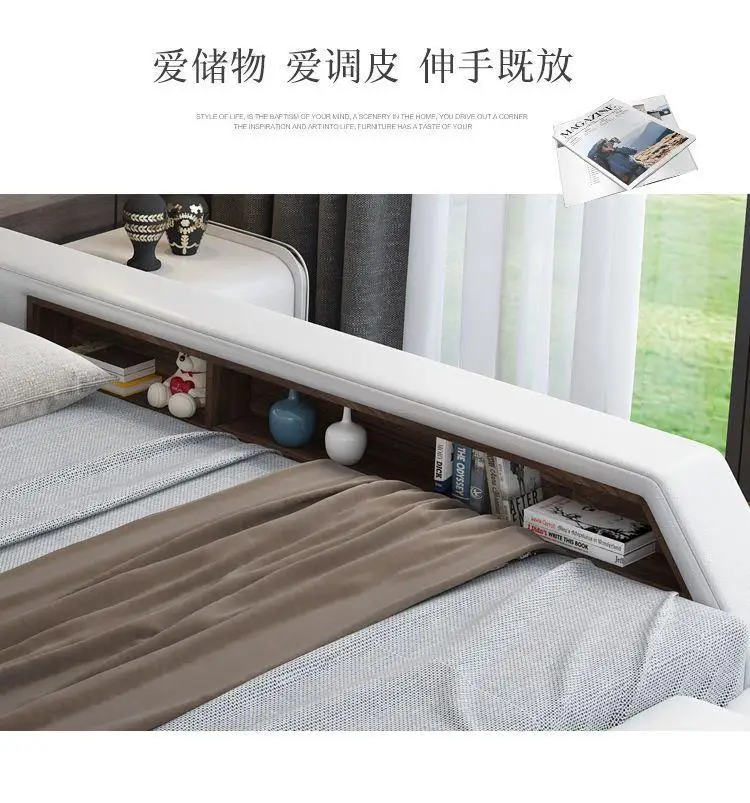 Nordic Style Double Bed Cheap Headrest Storage Full Size Double Bed Floor Massage Sleeping Letto Multifunzione Bedroom Furniture