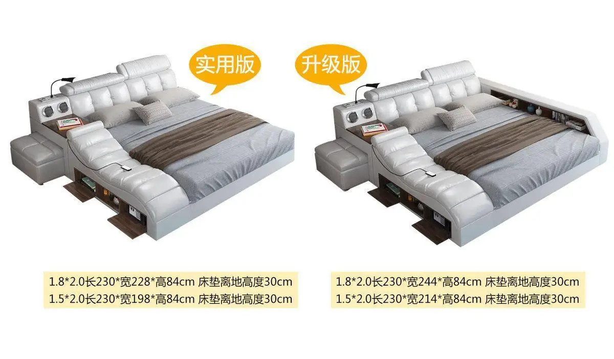 Nordic Style Double Bed Cheap Headrest Storage Full Size Double Bed Floor Massage Sleeping Letto Multifunzione Bedroom Furniture