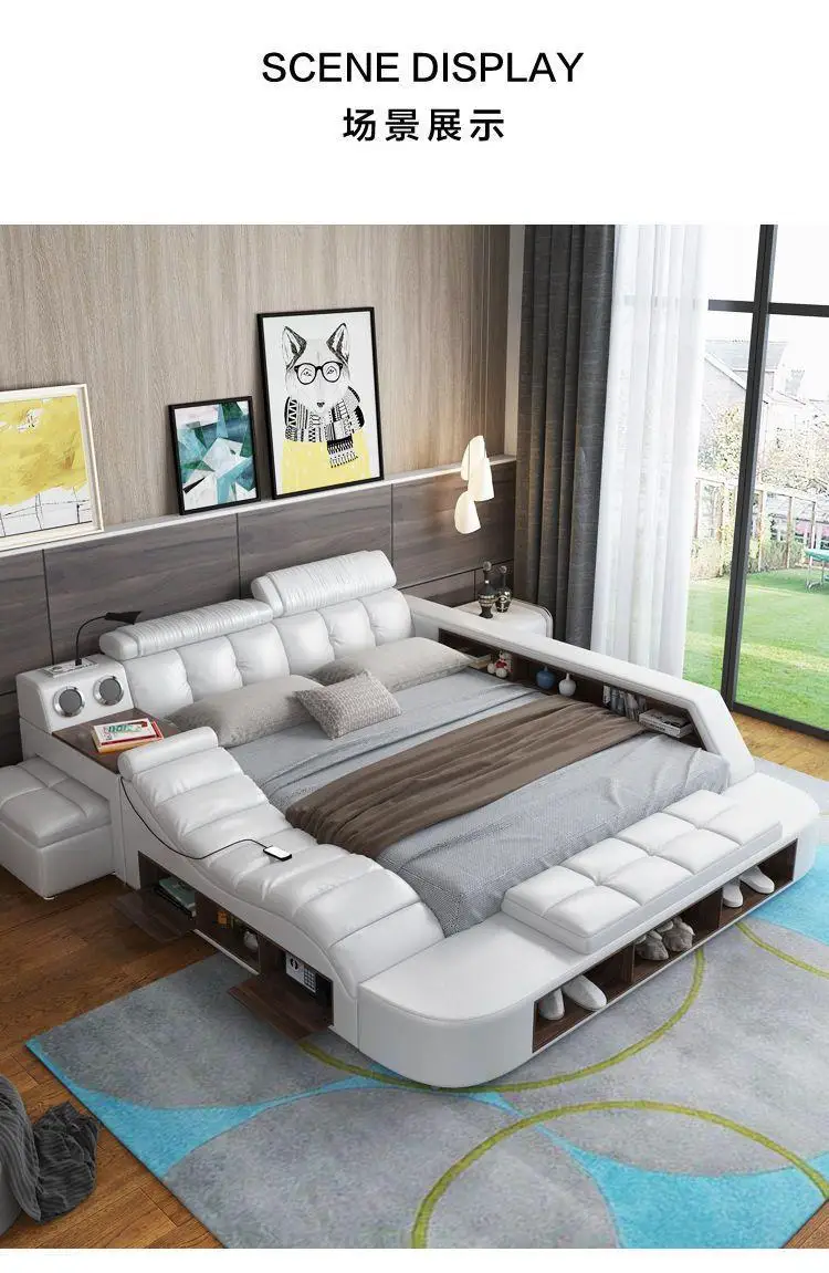 Nordic Style Double Bed Cheap Headrest Storage Full Size Double Bed Floor Massage Sleeping Letto Multifunzione Bedroom Furniture Nordic Style Double Bed Cheap Headrest Storage Full Size Double Bed Floor Massage Sleeping Letto Multifunzione Bedroom Furniture