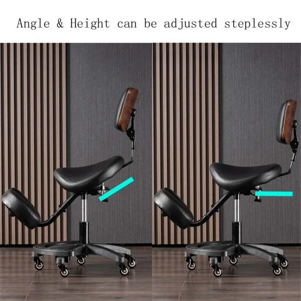 Office Ergonomic Saddle Stool Kneeling Chair With Back Support Heavy Duty Adjustable Rolling Kneel Chair for Dental Saloon Spa