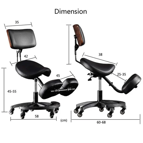 Office Ergonomic Saddle Stool Kneeling Chair With Back Support Heavy Duty Adjustable Rolling Kneel Chair for Dental Saloon Spa