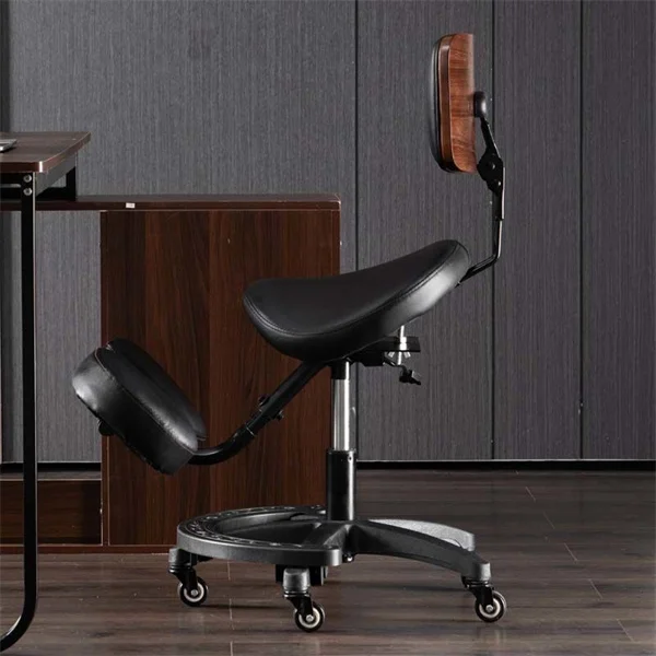 Office Ergonomic Saddle Stool Kneeling Chair With Back Support Heavy Duty Adjustable Rolling Kneel Chair for Dental Saloon Spa